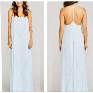Show Me Your Mumu T-Rex Halter Maxi Dress Blue Watercolor Floral‎ Size Small